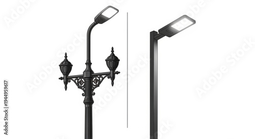 Two distinct streetlights shown side by side for comparison.
