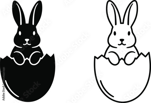 Black and white rabbits emerging from eggs Vector