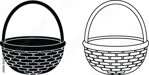 Black and white illustration of two wicker baskets Vector