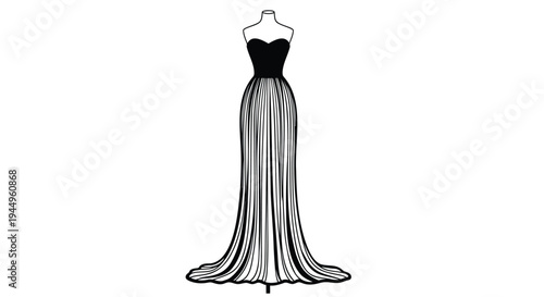 Vector illustration of black and white evening dress