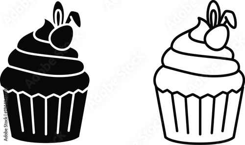 Cupcake illustration black and white Vector