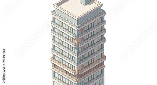 Modern Apartment Building with Balconies and Windows.