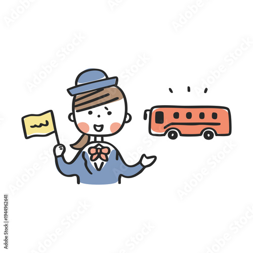 バスへ案内するバスガイドの女性＿上半身