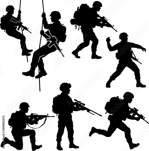 Special Forces Military Soldier Silhouettes Vector Set