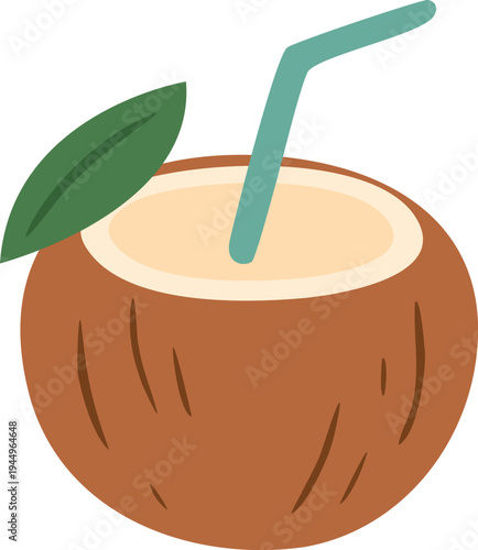 Coconut Drink Vector Set Tropical Summer Beverage