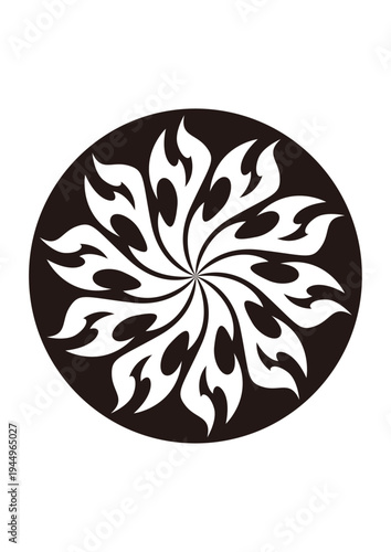 服の模様やタトゥー、ファッションにも映えるトライバルデザインのフラワーモチーフ、ベクター素材、イラスト素材