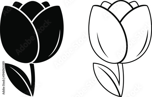 Tulip flower black white line art Vector