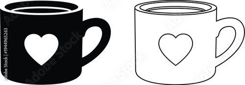 Black and white coffee mug with heart Vector