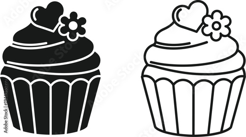 Cupcake line art black and white Vector