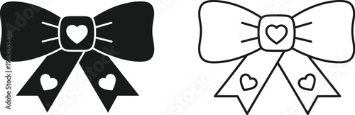 Cute heart bows black white line art Vector
