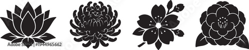 Minimalist Flower Silhouette Icon, High-Contrast Black Floral Vector Symbol Isolated on White for Beauty, Wedding, and Professional Graphic Design