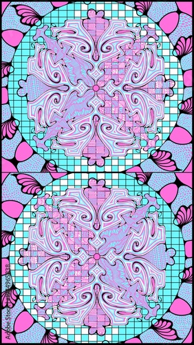 Digital print pattern design bohemian tropical pink blue art