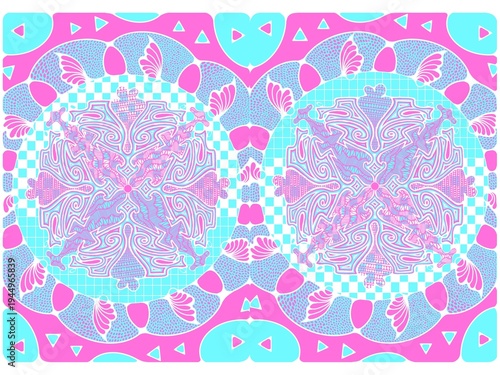 Digital print pattern design bohemian tropical pink blue art