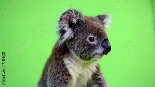 Adorable koala with big eyes on green background