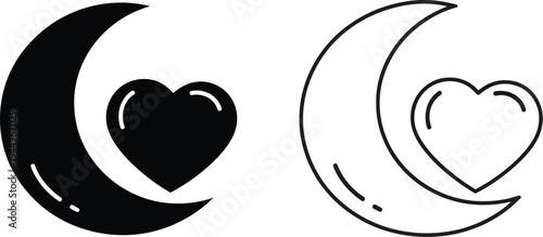 Crescent moon heart symbols Vector