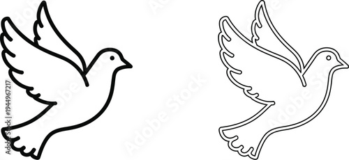 Doves in flight simple line art Vector