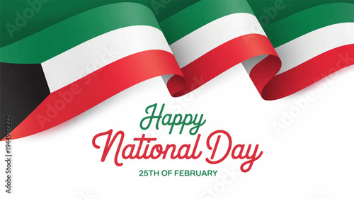 Kuwait national day celebration with flag and text on white background