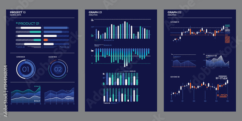 Business elements charts in color. Vector illustration.
