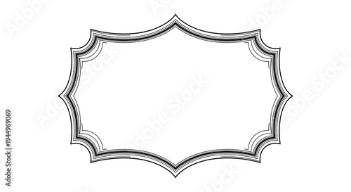 Decorative blank frame with scalloped edges and multiple line border on isolated white background