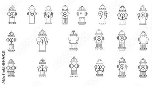 Vector set featuring an array of fire hydrant icons, perfect for safety and infrastructure designs