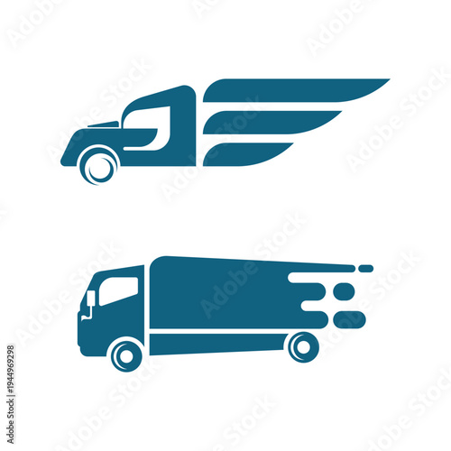 Abstract fast delivery truck with wings and speed motion logo