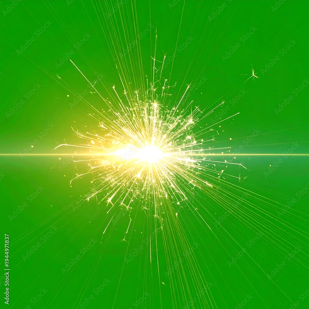 Obraz premium A bright yellow light explodes on a green background