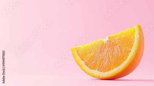 A juicy orange slice, pink-to-lime summer gradient background, copy space on the right,