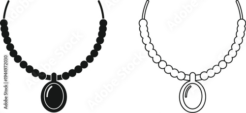 Black and white illustration of two earrings with chain and beads Vector