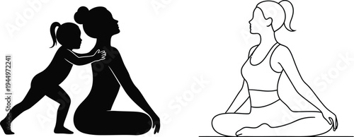 Mother and child yoga together family wellness Vector