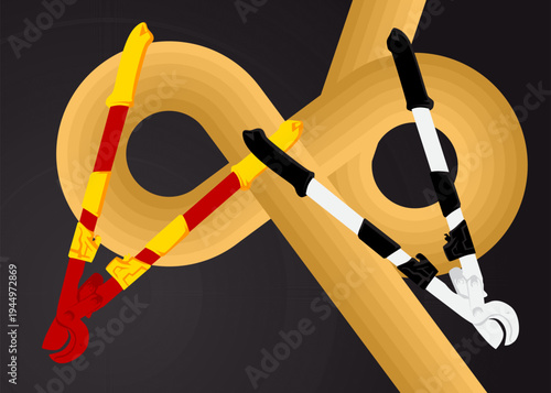 Retro 70s Background with Wire cutter. Groovy Heavy Duty Large Cable Cutter, old cutter for wire or steel bars 1970s art template. Minimalistic Vintage design poster. Old-fashioned color artwork.