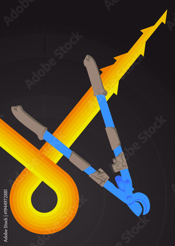 Retro 70s Background with Wire cutter. Groovy Heavy Duty Large Cable Cutter, old cutter for wire or steel bars 1970s art template. Minimalistic Vintage design poster. Old-fashioned color artwork.