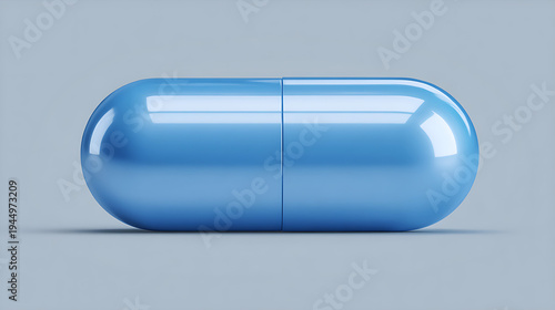 Blue capsule on light background with smooth texture