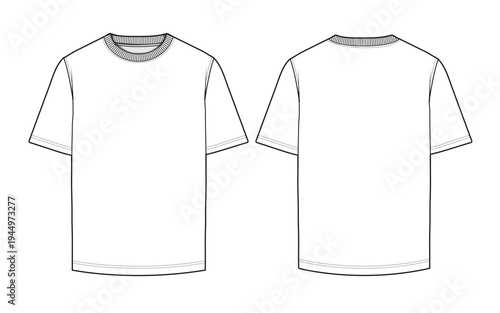 Basic t-shirt front and back view mockup template vector design technical illustration.
