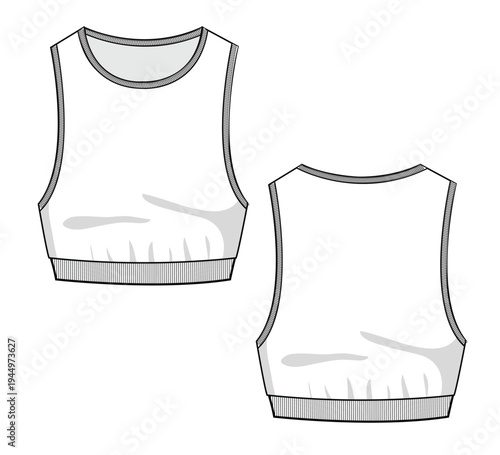 Women sleeveless sweater front and back view vector design mockup template technical flat drawing.