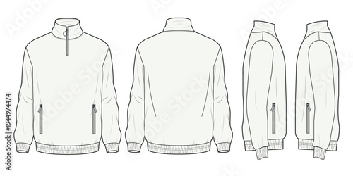 Track jacket front and back view vector design mockup template.