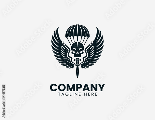 Skull with parachute canopy and beret in clean modern airborne military vector illustration style