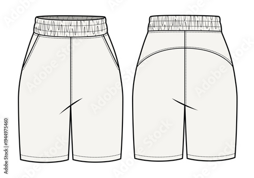 Women shorts front and back view mockup template vector design technical illustration.