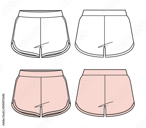 Ladies running shorts vector illustration technical flat drawing by adobe illustrator.