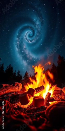 Wallpaper Mural Campfire whispers under cosmic swirl, marshmallows toast under starlit magic ,  fun,  vibrant Torontodigital.ca