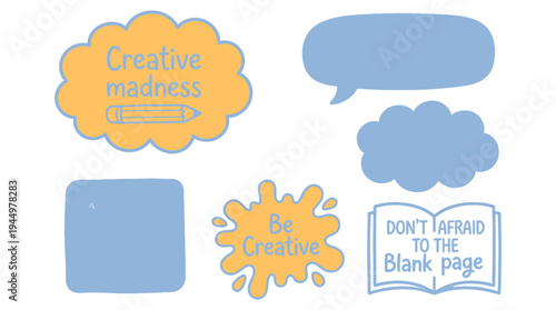 Be creative brainstorming text bubble and quote sticker set vector