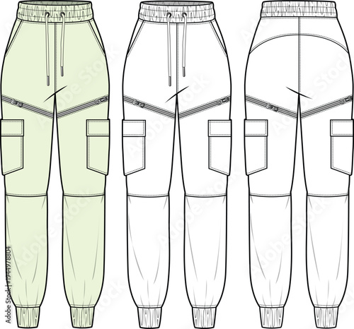 Scrub joggers flat sketch vector mockup template.