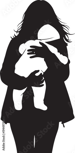 Silhouette of a mother embracing her baby in a warm hug, conveying a sense of protection, comfort, and unconditional maternal love.