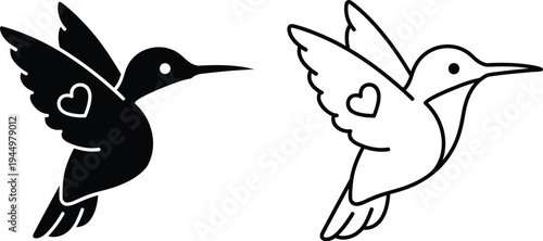 Heart hummingbirds love birds Vector