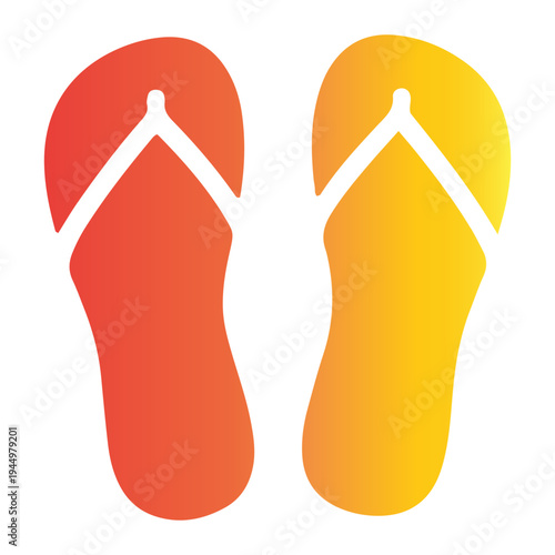 Vibrant and colorful pair of Tropical gradient flip-flops, ideal for a relaxing summer vacation on a sunny beach, evoking feelings of warmth and leisurely travel