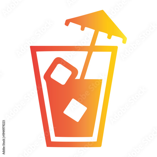 A vibrant gradient icon illustrating a refreshing tropical beverage, featuring cooling ice, a playful straw, and a tiny umbrella, perfectly embodying summer relaxation and holiday cheer