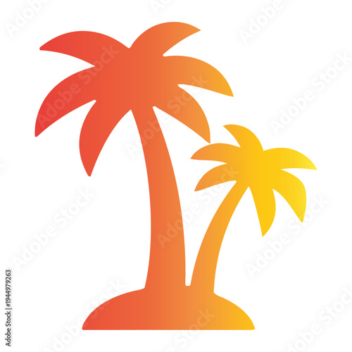 Colorful tropical palm trees icon illustration, depicting a serene island escape with warm summer hues, ideal for travel, holiday, and resort branding
