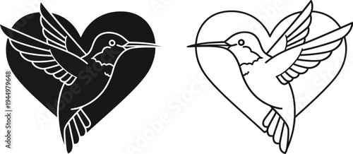 Hummingbird heart love birds Vector
