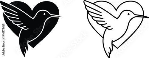 Heart hummingbird love bird Vector