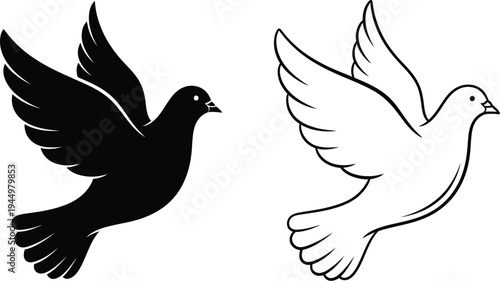 Dove pair black white flying birds Vector