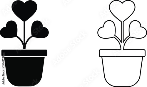 Heart shaped plants in pots Vector